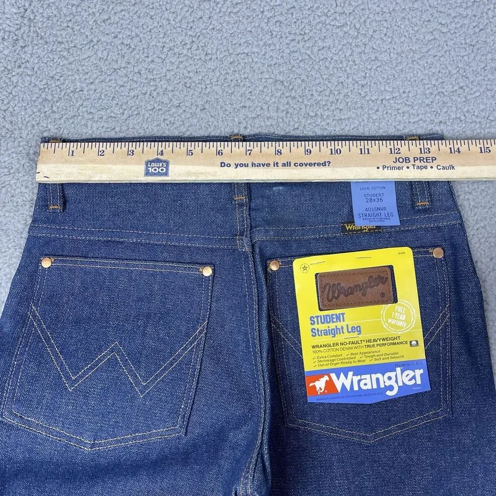 VTG Deadstock Wrangler Jeans Mens 27x35 Blue Western Bootcut Flare 80s Raw‎ NWT - Picture 13 of 16